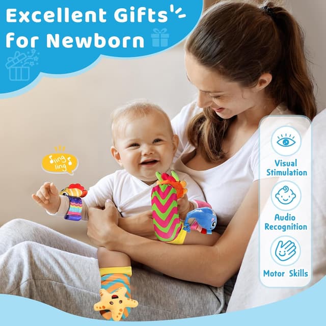 Thumbnail 6 de Foot Finders Wrist Rattles sensory socks & wrist rattles for babies (newborn–12 months) – marine life