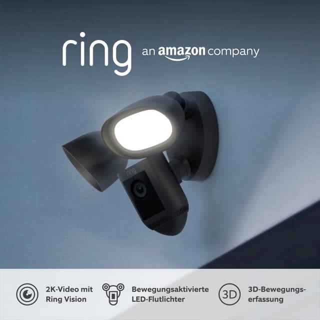 Detalle de Ring Flutlichtkamera Pro Kabel (Floodlight Cam Wired Pro) – Außenkamera mit 2K-Video, Ring Vision, 3D-Bewegung & 110 dB Sirene