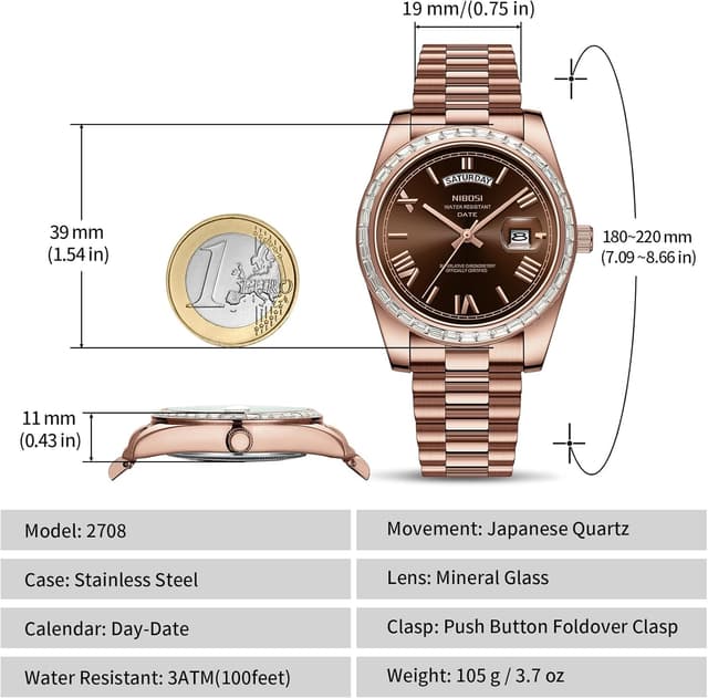Detalle de NIBOSI Orologio da uomo analogico al quarzo con lunetta “diamanti”, impermeabile 3 ATM e calendario giorno/data