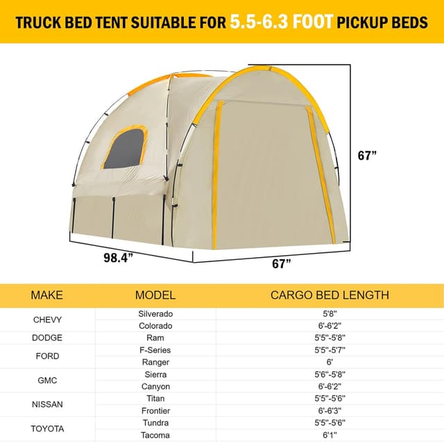 Detalle de Pickup Truck Tent with Awning Shade (Waterproof PU5000) for 5'5"–6'3" Truck Beds