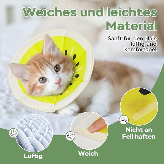 Detalle de Supet weicher Katzenkragen mit einstellbarem Halsband – waschbarer Halskrause für S/M/L (Grüne Kiwifrucht, L)