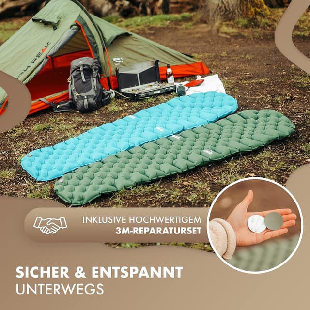 Detalle de NATURBUMMLER® Isomatte Ultraleicht 590 g für Camping & Trekking (195 x 56 cm) – aufblasbar, faltbar und wetterfest