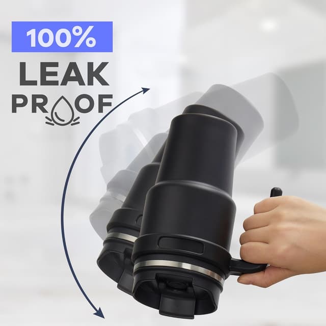 Detalle de ALOUFEA 20 oz Insulated Coffee Mug Tumbler with Handle (Stainless Steel Travel Mug with Lid and Straw), Black