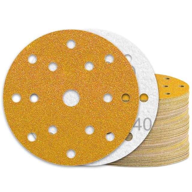 Detalle de KONGMING 50 Stück Schleifpapier 150 mm Klett Körnung 40 – 15-Loch für Exzenterschleifer