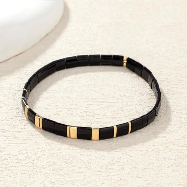 Detalle de KELITCH Tila-Perlen Armband mit Zartem Elastic Slip-Knoten – handgewebt