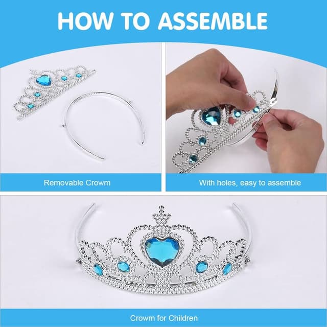 Detalle 2 de Costume da principessa Elsa Vicloon (set da 5 pezzi) con corona e bacchetta per feste e cosplay