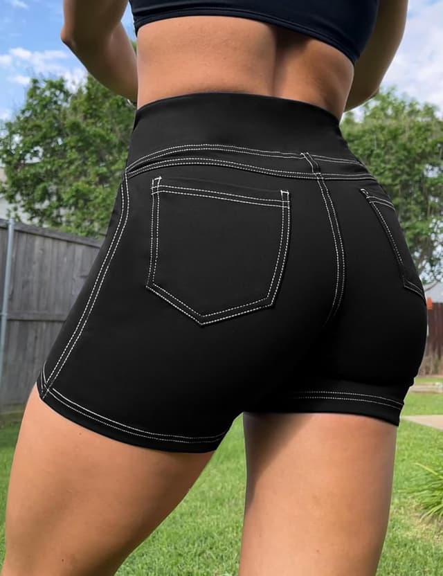 Detalle de VOOVEEYA 5”/8” High-Waisted Yoga Biker Shorts with Pockets for Women