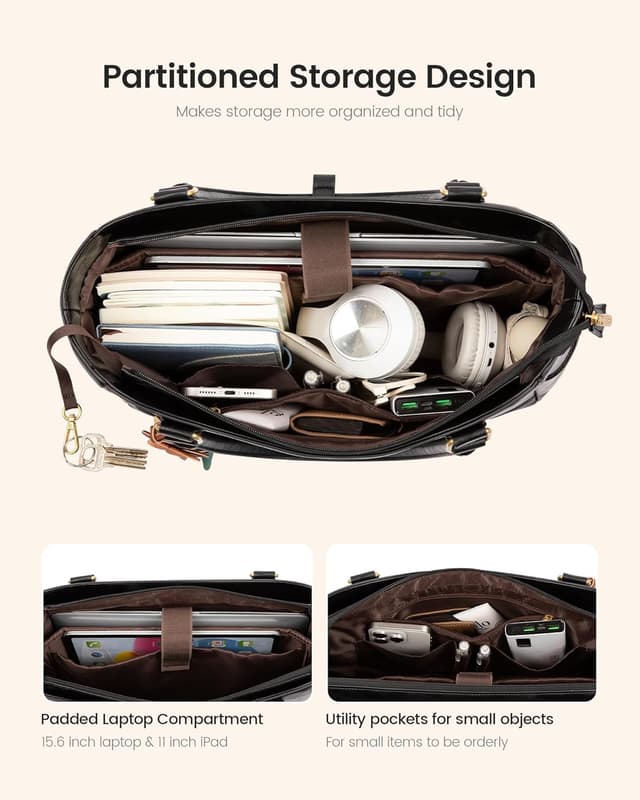 Thumbnail 4 de LOVEVOOK Vintage Leather Laptop Bag for Women with Large Cup Holder