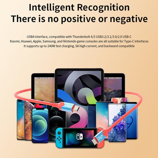 Detalle de Leehitech USB4/Thunderbolt-4 Kabel (40 Gbit/s, 240 W, Orange) – USB‑C auf USB‑C, 1 m