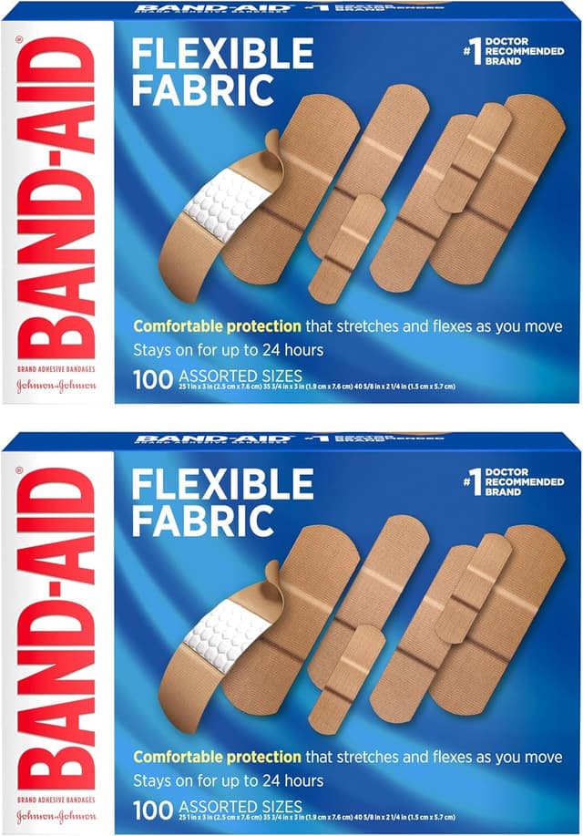 Detalle de BAND-AID Brand Flexible Fabric Adhesive Bandages Twin Pack (Memory-Weave Comfort Pads, 2 x 100 Count)