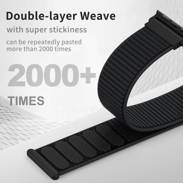 Detalle de DigiHero Nylon Sport Loop strap for Apple Watch (Black) — compatible 46/44/45/49mm