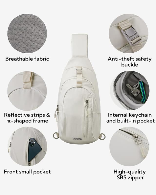 Detalle 2 de Waterfly Crossbody Sling Shoulder Bag (Small Chest Bag) – lightweight daily sling for hiking, travel and commuting