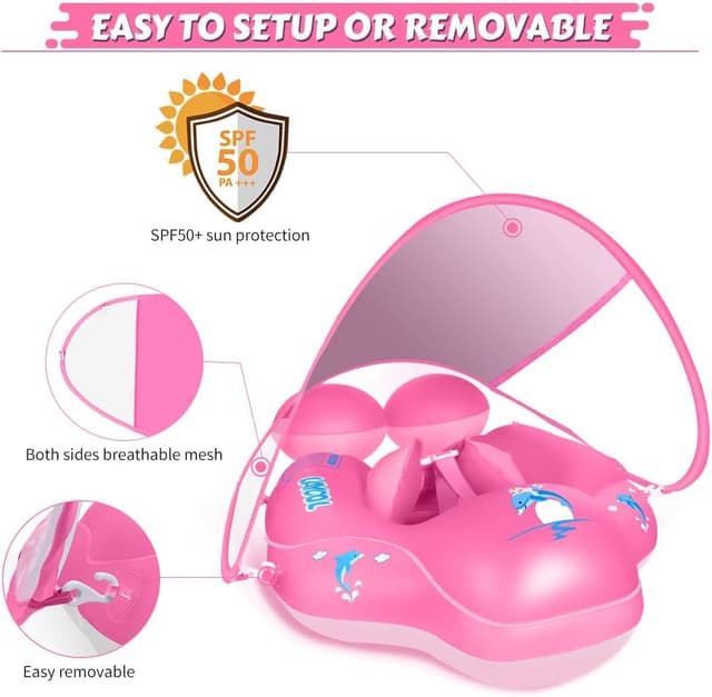 Detalle de Baby Pool Float with Canopy and UPF 50+ Sun Protection (UP to 36 Months) — Anti-Flip Safe Infant Swim Float