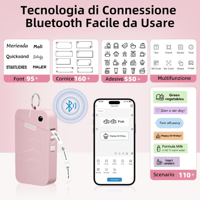 Detalle 2 de ORGSTA S001 etichettatrice portatile con stampa termica Bluetooth (203 DPI) e batteria 2000 mAh