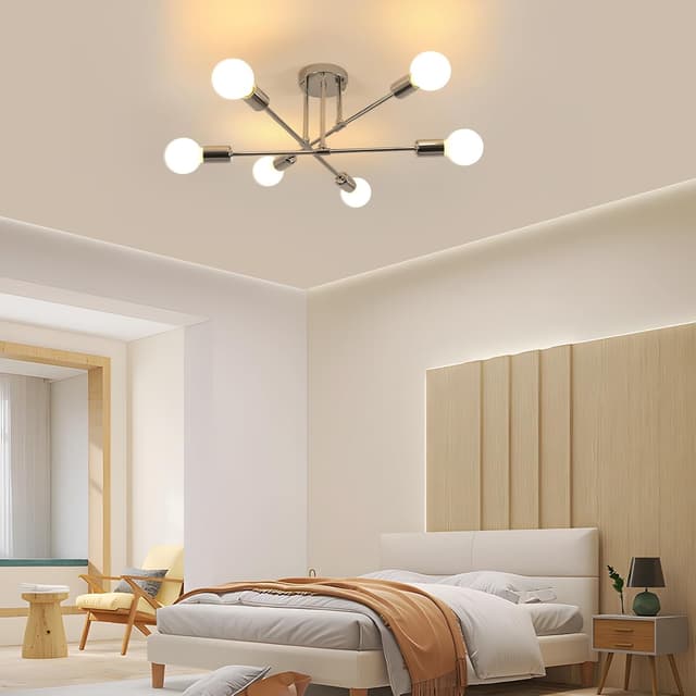 Detalle de Goeco Lampadario Sputnik Vintage con 6 portalampada E27, metallo cromato (60 cm)