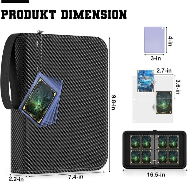 Detalle de Mlikero Sammelalbum für Sammelkarten (für bis zu 440 Karten) – 4 Taschen, 55 doppelseitige Seiten im 3-Ring-Design