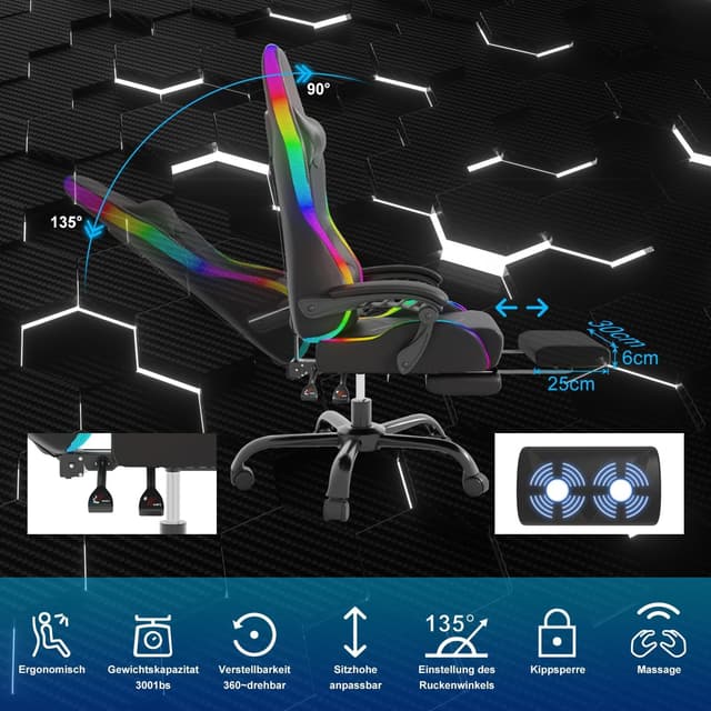 Detalle de JUMMICO sedia gaming con LED RGB 90-135°