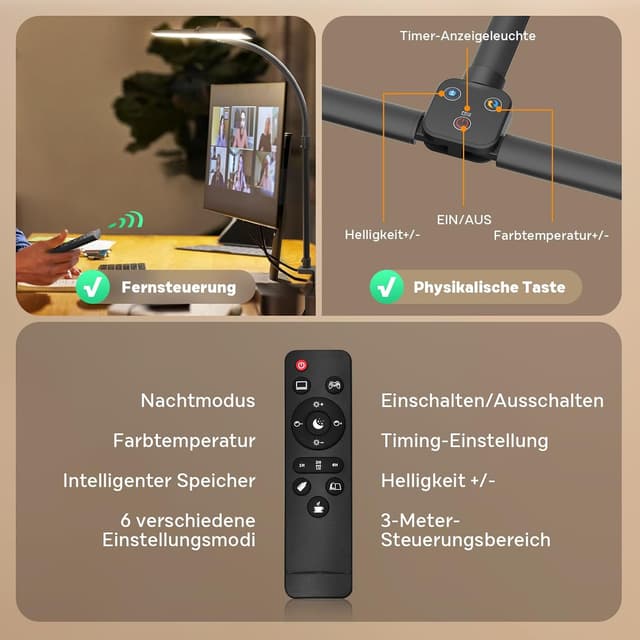 Detalle 2 de APMIEK Doppelkopf Schreibtischlampe 24W LED