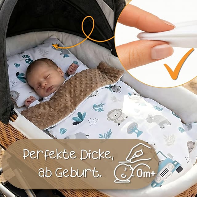 Detalle de Babydecke & Kuscheldecke Winterdecke mit Plüschstoff (75x60 cm + Kissen 35x30 cm oder 75x100 cm) – Oeko-Tex
