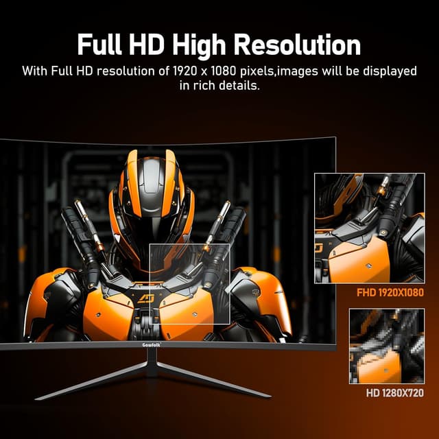 Detalle de Gawfolk Curved Monitor 27 Zoll (1800R), 100 Hz mit Lautsprechern, 1080p, VA, HDMI & DP, VESA