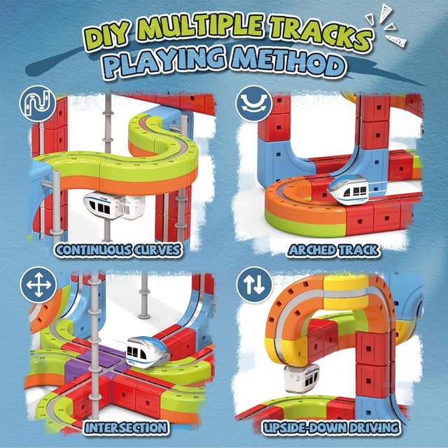 Detalle 2 de YESHIN Clickrail Electric Train Set – DIY-Eisenbahnset mit modulierbaren 3D-Schienen und motorisiertem Zug, ab 3 Jahren