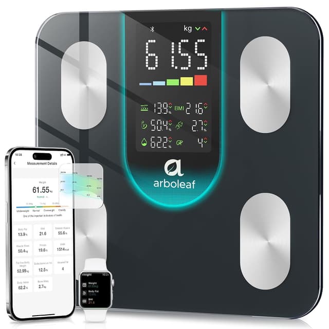 Detalle de arboleaf Smart Body Fat Scales with Bluetooth and 14 body composition metrics (400lb/180kg)