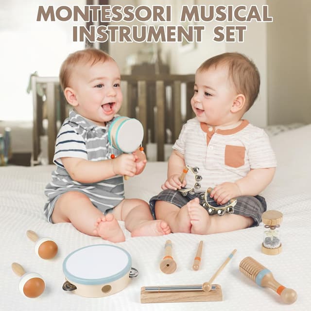 Detalle 2 de Kids Wooden Musical Instrument Set (Maracas, Drum, Tambourine & More) for Toddlers