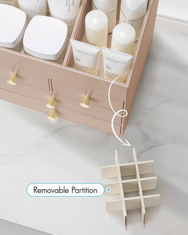 Detalle 2 de VLANDO Make-up Organizer mit 4 Schubladen – Kosmetik-, Skincare- und Parfüm-Aufbewahrung für Bad & Dresser