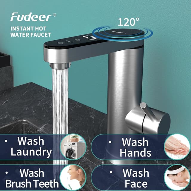 Detalle de Fudeer Instant Hot Water Faucet 220V (3.3KW) — electric bathroom tap with digital display, 30–45℃