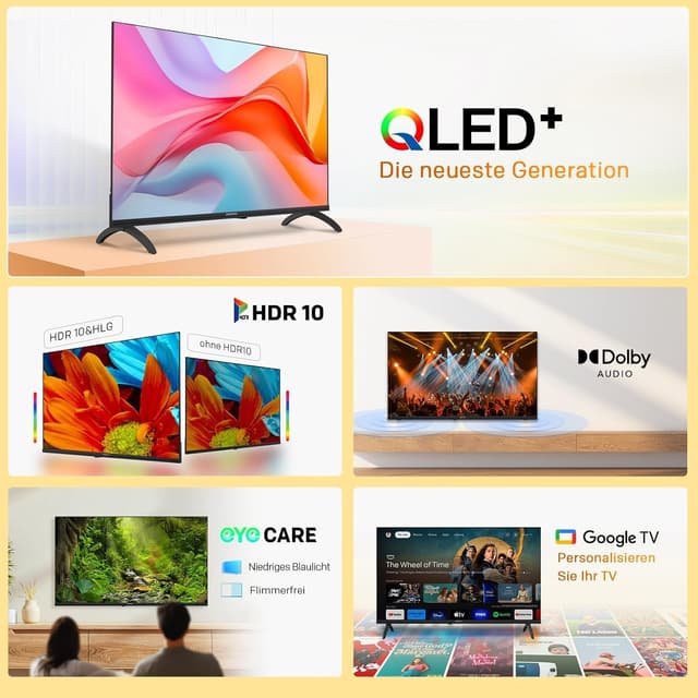 Detalle de coocaa Smart TV 32 Zoll (80 cm) QLED-HD mit Google TV, HDR10 & Dolby Audio