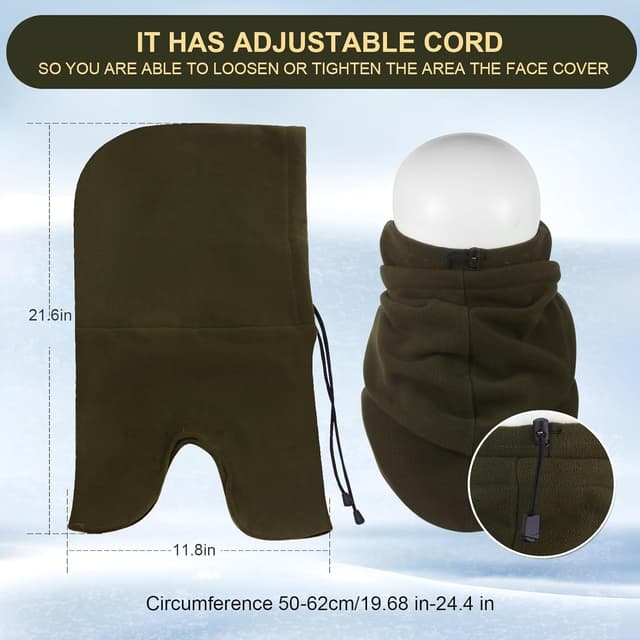 Detalle de FEIKELUN 5-in-1 Thermal Balaclava Snood – Windproof fleece face & neck warmer for ski, cycling and outdoor winter