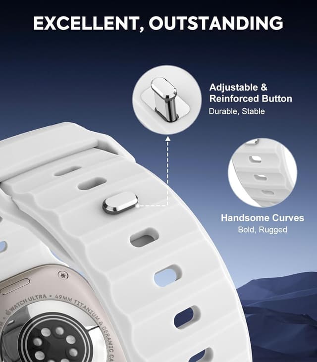 Detalle de MoKo Ocean Bands Silicone Replacement Watch Strap for Apple Watch Ultra 2 & Series 9/8/7/6/5/4/3/SE (49mm to 42mm)