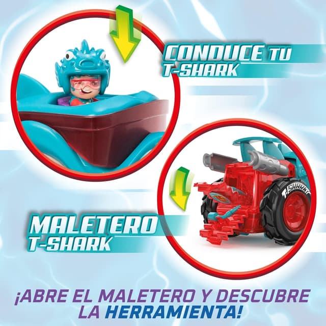Detalle de T-Racers Mega Wheels T-Shark Fahrzeug-Launcher mit exklusivem Fahrer Velocifish und exklusivem Fahrzeug