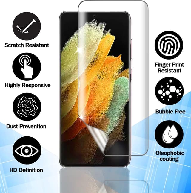 Detalle 2 de RKINC 2er Schutzfolie für Samsung Galaxy S21 Ultra (4D, nicht-Glas) – HD klarer Displayschutz mit Fingerabdruck-Setup