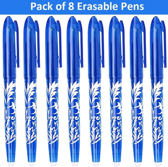 Detalle de Artbiu 8 Erasable Pens Blue (Rub Out) – Gel Pens with End Rubbers, 0.5 mm
