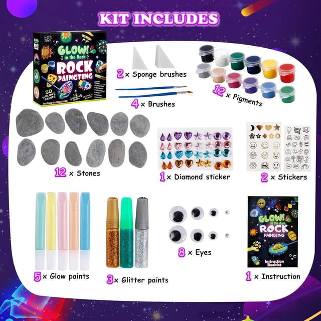 Thumbnail 4 de Glow Rock Painting Kit glow-in-the-dark set for ages 6–12 🎨