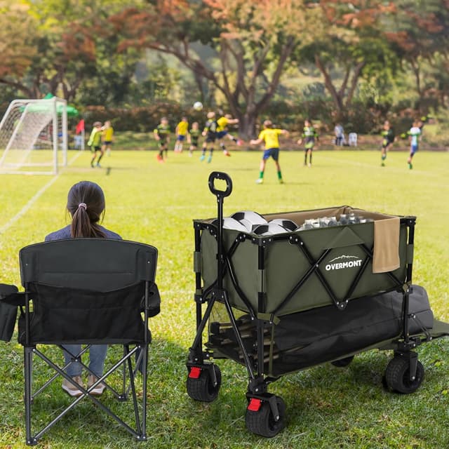 Detalle de OVERMONT 400L Folding Double Decker Wagon – all-terrain detachable wheels, 200kg capacity