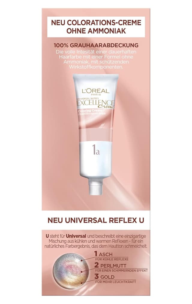 Detalle 2 de L'Oréal Paris Excellence Creme Permanente Haarfarbe „Universal Nudes“ Nr. 8U Hellblond, ammoniakfrei – 1 Packung