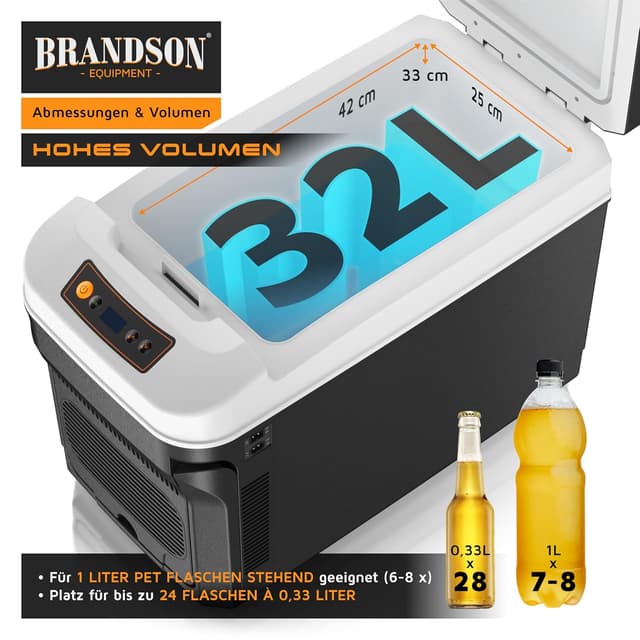 Detalle 2 de Brandson elektrische Kühlbox 32 Liter (Thermobox) 12V/230V – kühlt bis -18 °C, heizt bis 65 °C