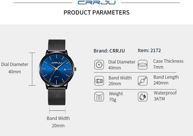 Detalle 1 de CRRJU Herren Uhr Ultra Dünn 7 mm