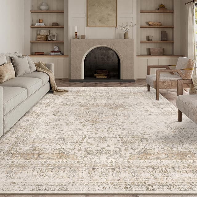 Detalle 2 de HUGEAR Vintage waschbarer Teppich Beige im Retro-Stil, 300x400 cm für Wohnzimmer & Schlafzimmer