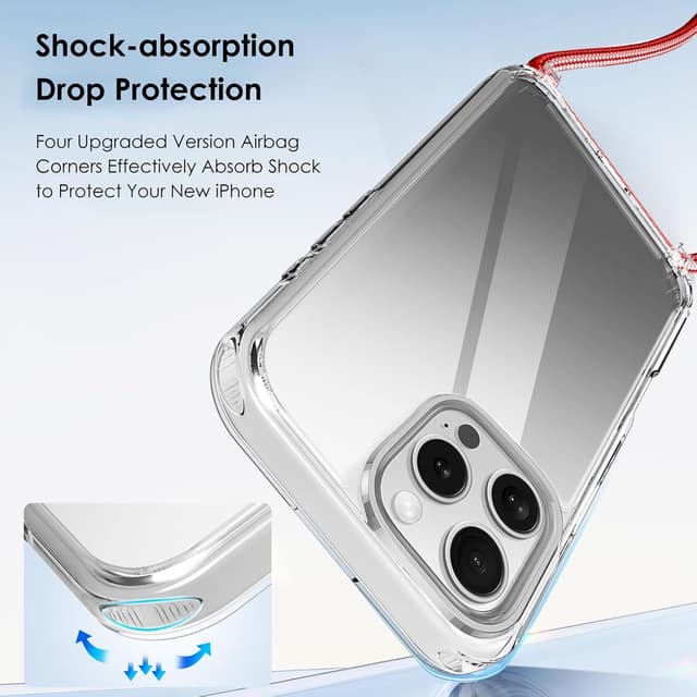 Detalle de Vaykwo Handykette mit Band für iPhone 16 Pro – transparente Umhängehülle mit Kameraschutz & Displayschutz