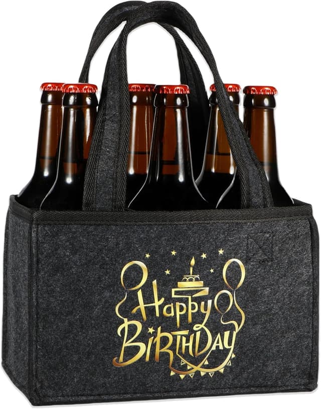 Detalle de Ani cy Männerhandtasche Bier als witziges Geburtstagsgeschenk mit „HAPPY BIRTHDAY“ (Filz-Flaschentasche)