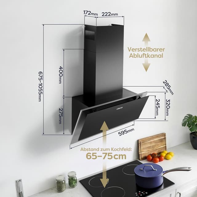 Detalle 2 de CIARRA CBCB6736C A++ Dunstabzugshaube (60 cm) Schräghaube, Umluft/Abluft bis 350 m³/h