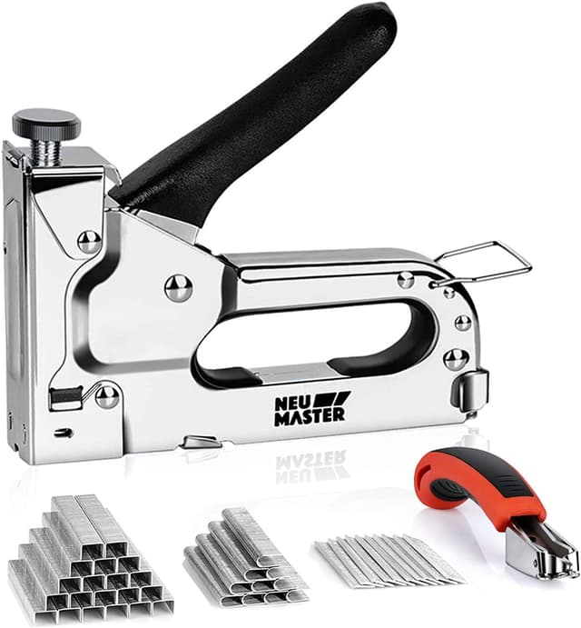 Detalle de NEU MASTER Handtacker Set 3-in-1 für Holz mit 2000 Klammern und Klammerentferner