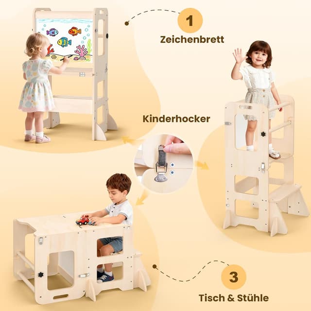 Thumbnail 3 de Woodure Montessori Lernturm 4-in-1 mit Kreidetafel