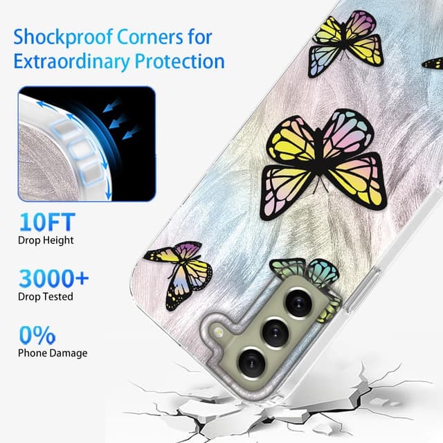 Detalle de Tedyhulle Hülle für Samsung Galaxy S22 Plus – dünne TPU-Softcase mit buntem Schmetterlingsmuster