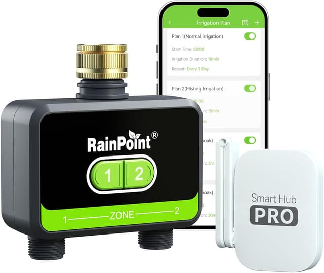 Detalle de RAINPOINT Timer Irrigazione WiFi 2 uscite con ingresso in ottone e controllo via app/Alexa