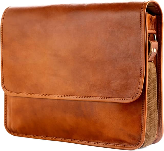 Detalle de Berliner Bags Ghent sac messenger en cuir véritable avec bandoulière réglable et compartiment ordinateur 15 pouces – Marron