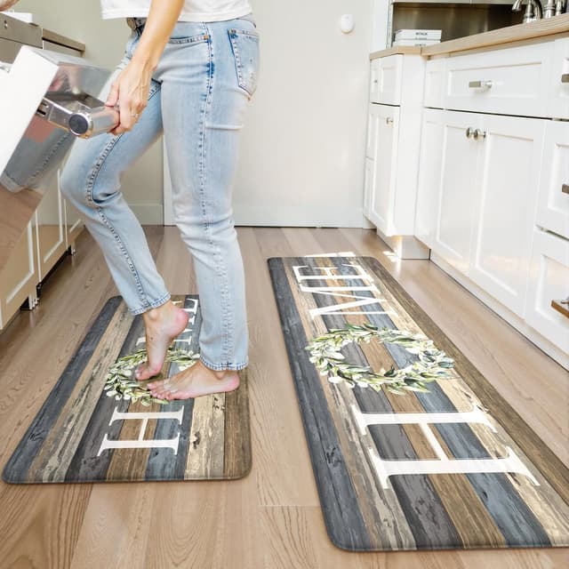 Thumbnail 6 de KIMODE Cushioned Anti-Fatigue Farmhouse Kitchen Floor Mats (Set of 2) — Blue Memory Foam-Style Non-Slip, Waterproof Runners